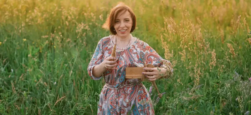 Психолог Ольга Овчинникова доброжелательно улыбается, стоя в летнем поле. Она готова помочь вам найти свой путь.
